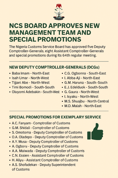 NCS Board Approves New Management Team, Strengthens Leadership for Customs Modernisation